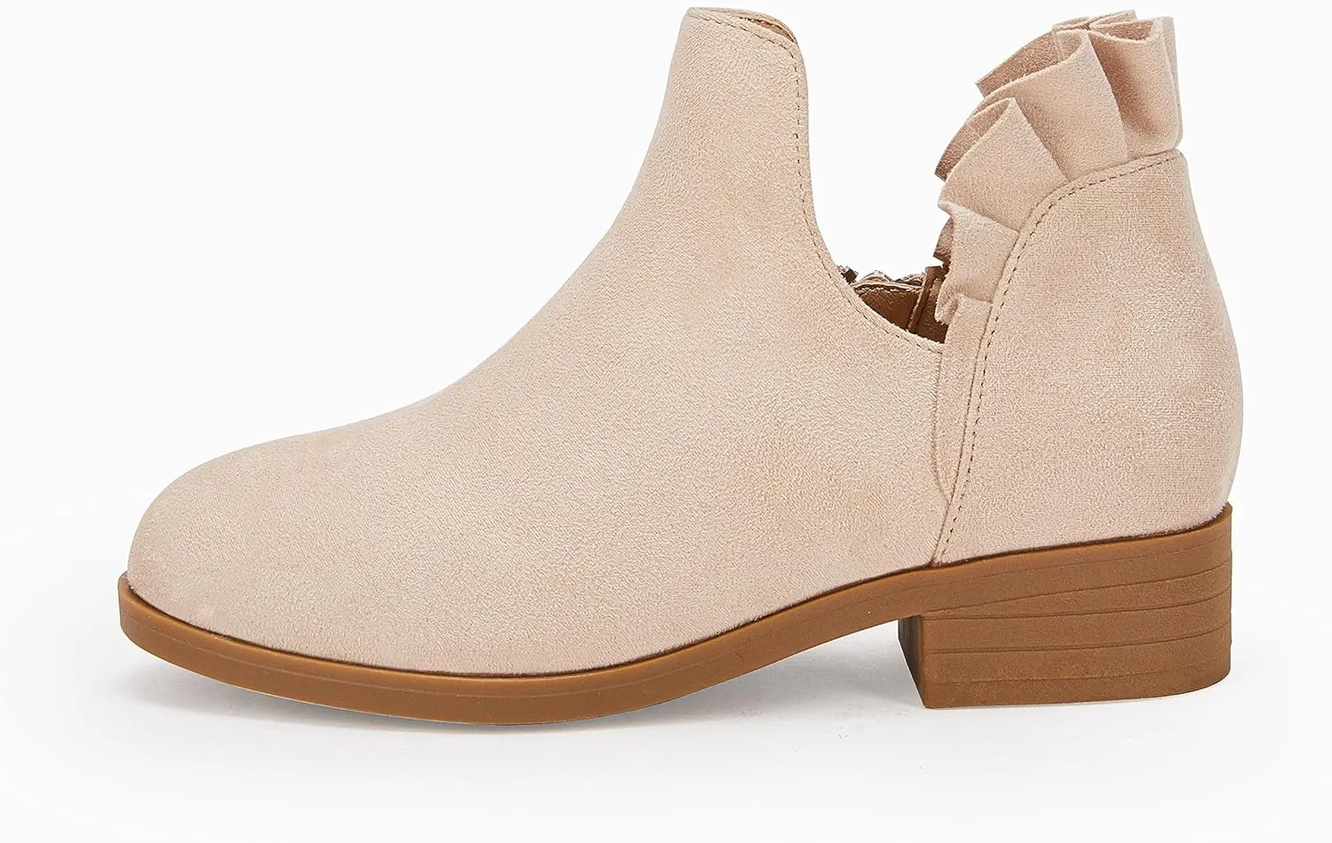 FISACE Girls Ruffled Ankle Boots V Cut Out Chunky Low Heel Dressy Western Booties
