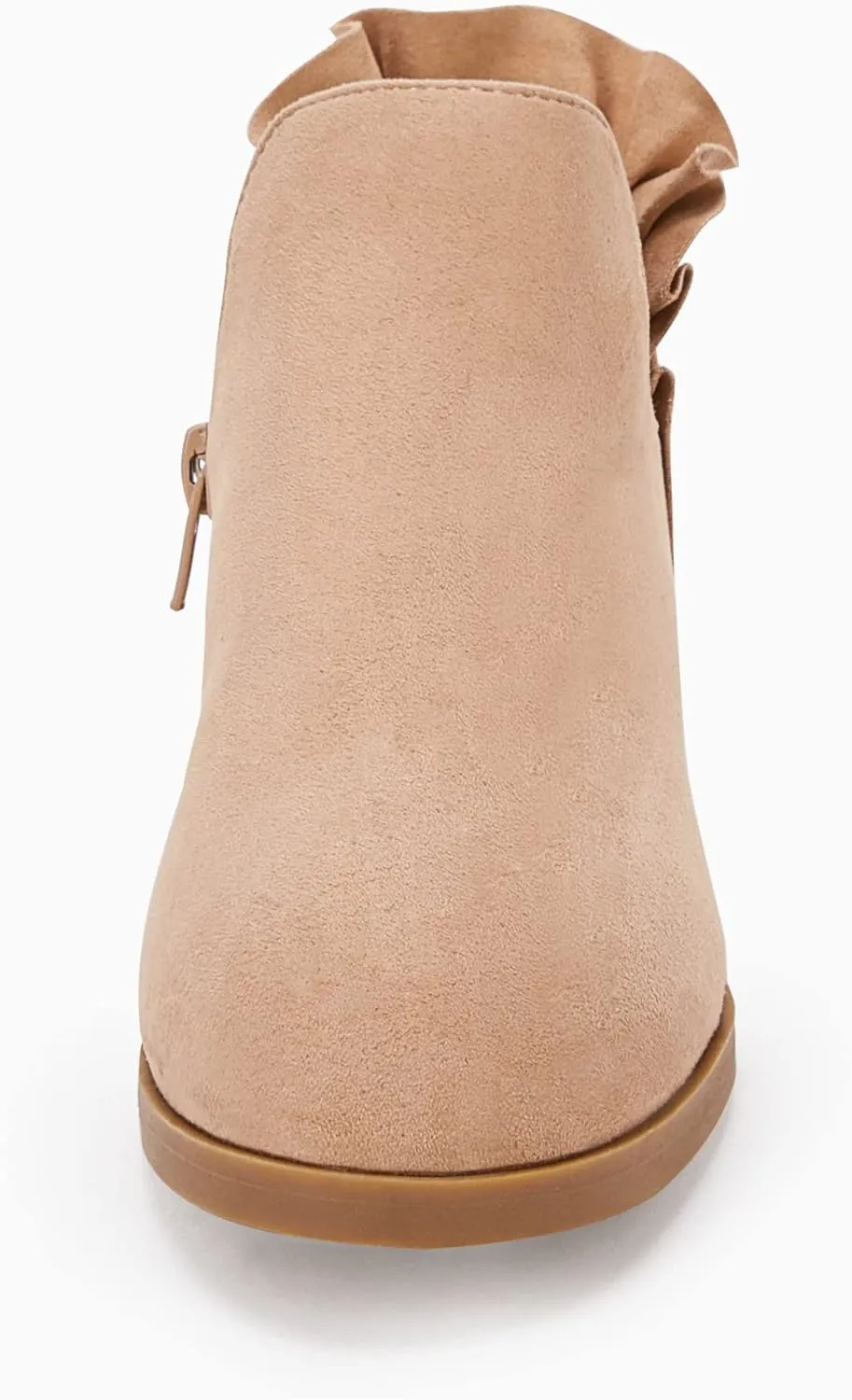 FISACE Girls Ruffled Ankle Boots V Cut Out Chunky Low Heel Dressy Western Booties