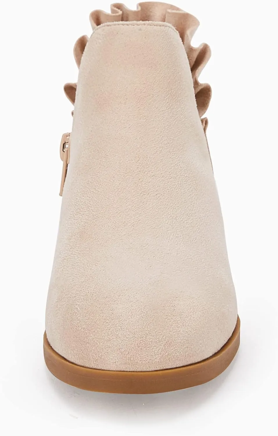 FISACE Girls Ruffled Ankle Boots V Cut Out Chunky Low Heel Dressy Western Booties