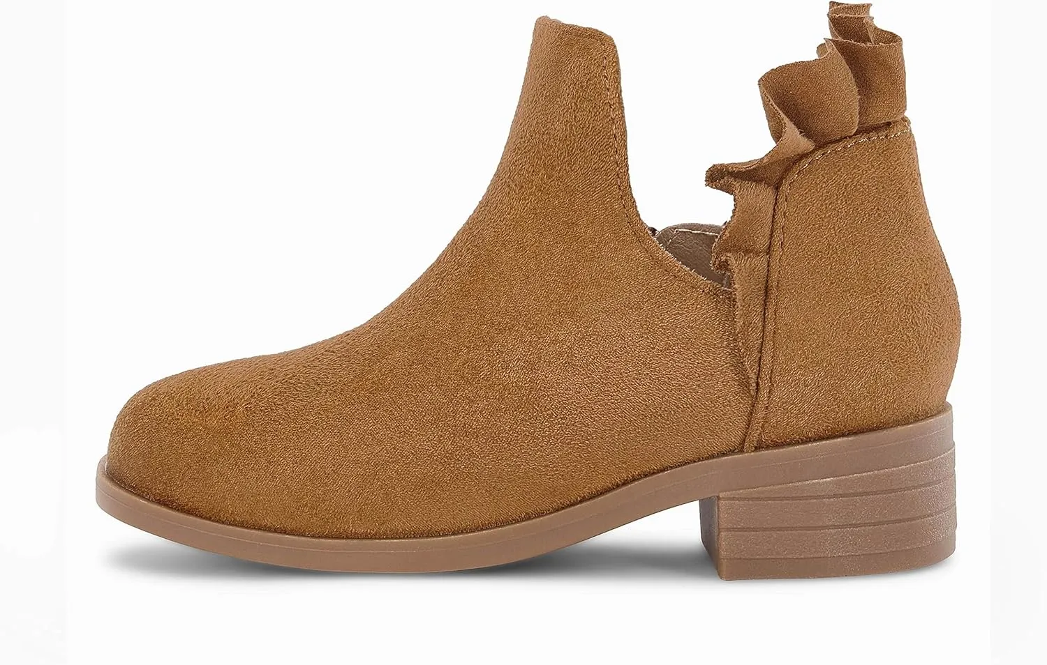 FISACE Girls Ruffled Ankle Boots V Cut Out Chunky Low Heel Dressy Western Booties