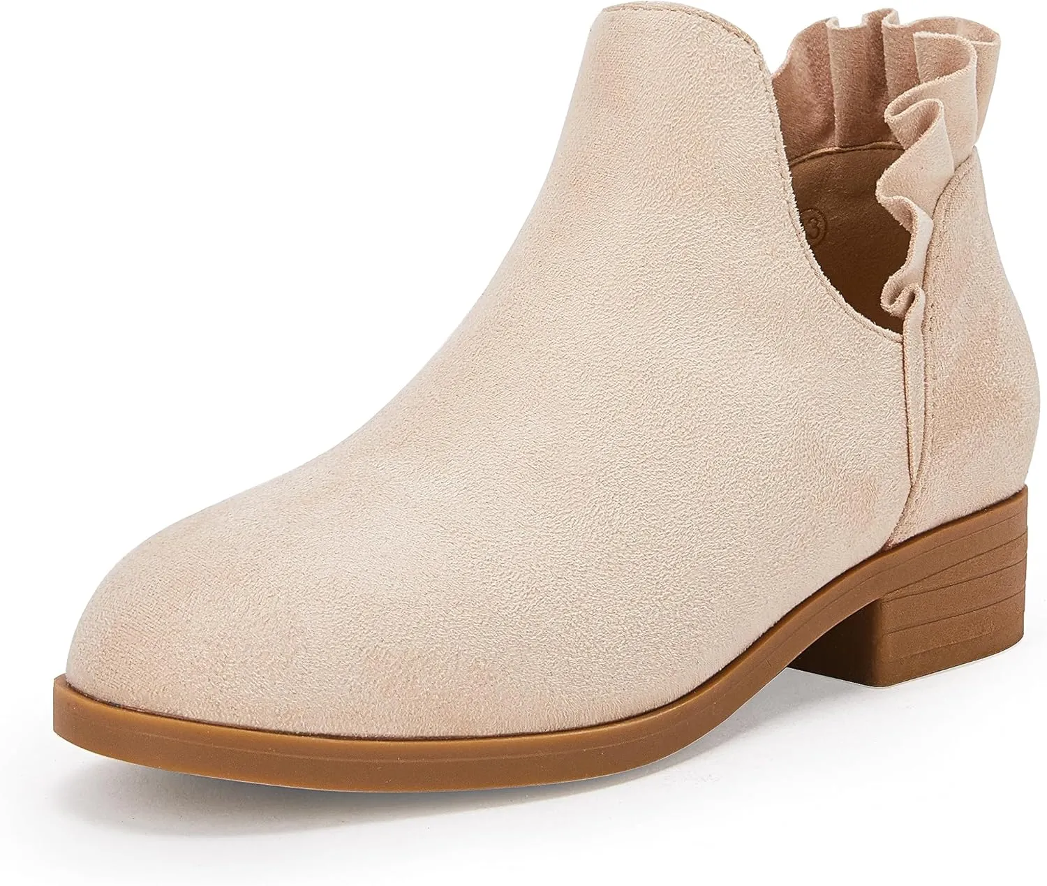 FISACE Girls Ruffled Ankle Boots V Cut Out Chunky Low Heel Dressy Western Booties