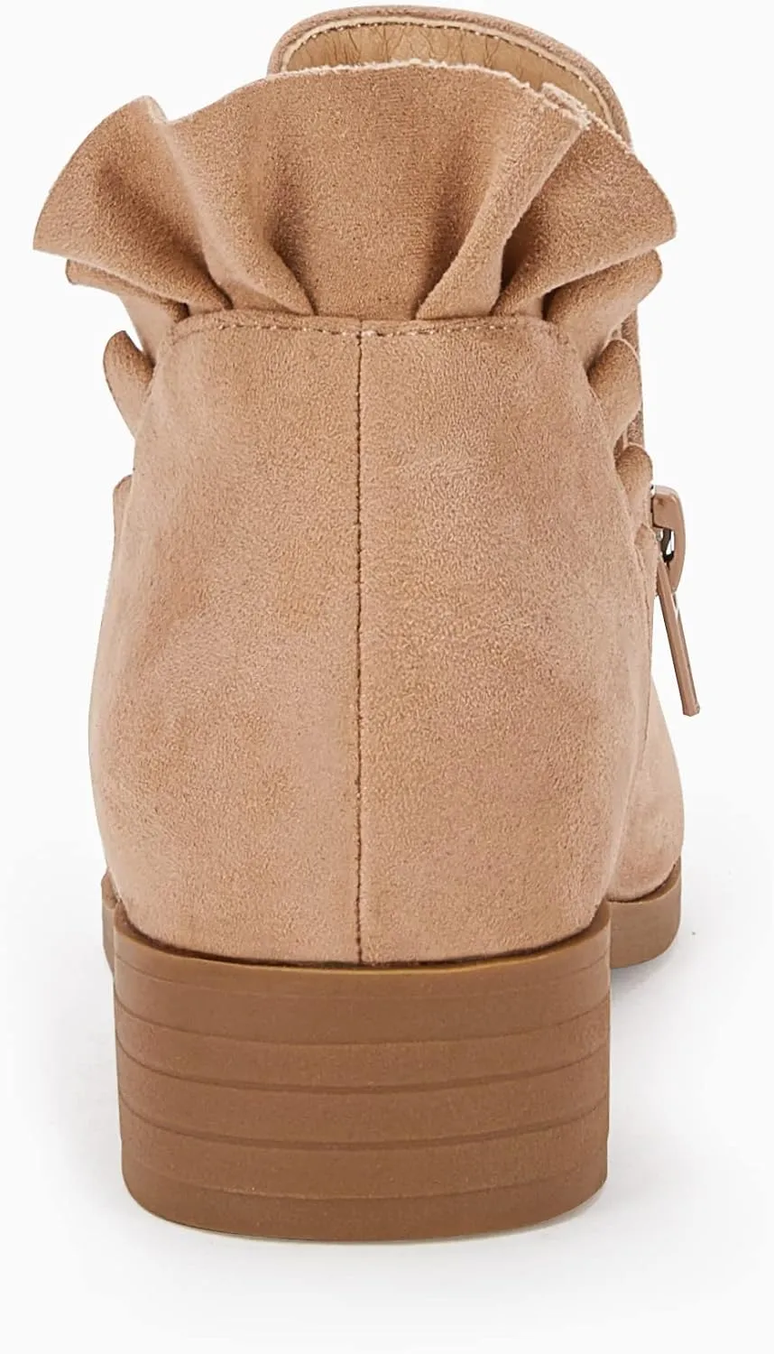 FISACE Girls Ruffled Ankle Boots V Cut Out Chunky Low Heel Dressy Western Booties