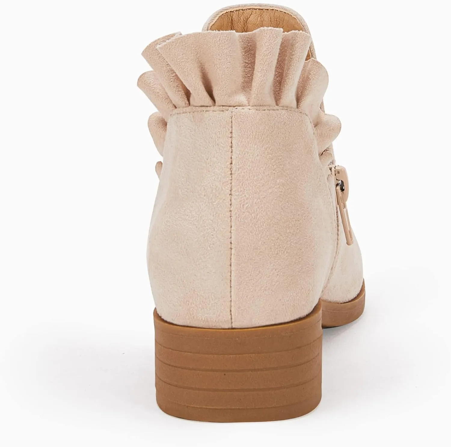 FISACE Girls Ruffled Ankle Boots V Cut Out Chunky Low Heel Dressy Western Booties