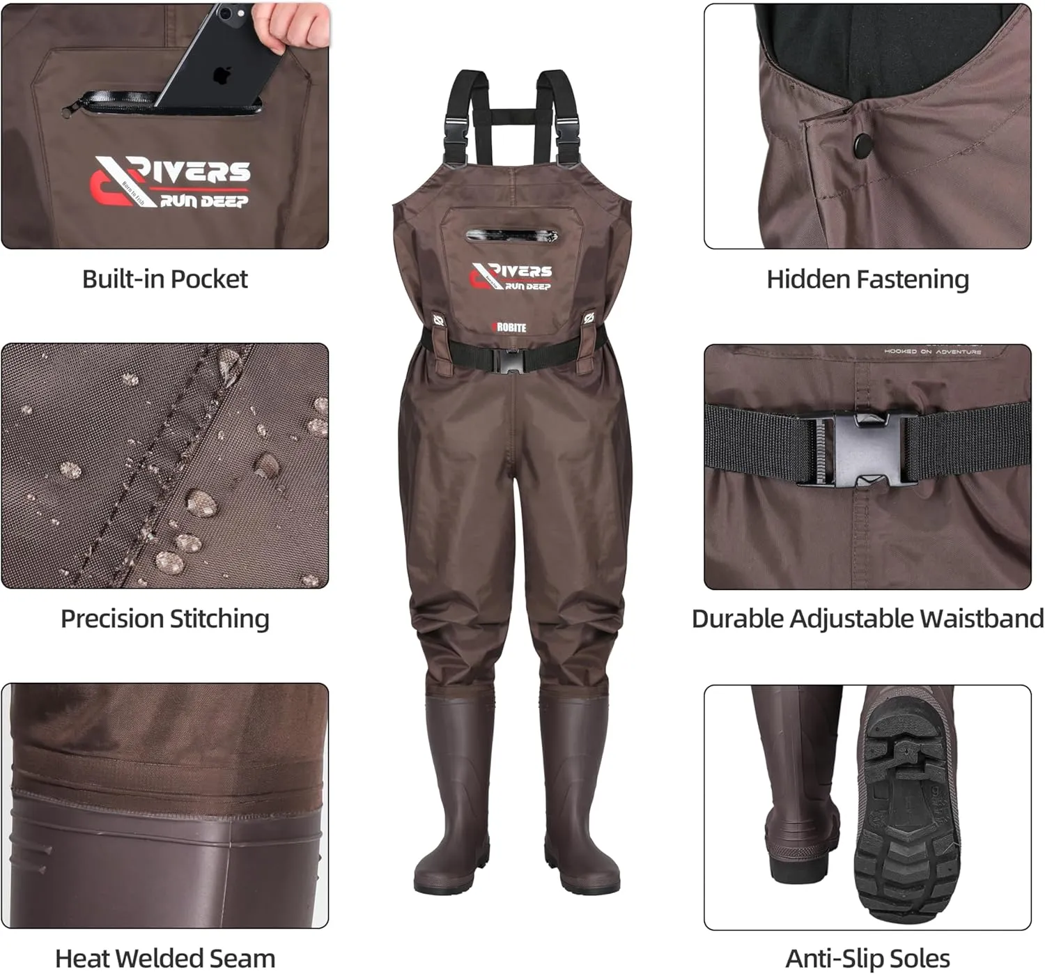 Fishing Chest Waders for Men Women with Boots Waterproof 210D Nylon PVC Breathable Waders for Hunting