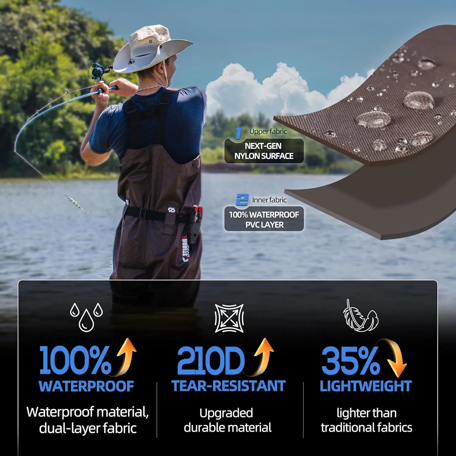 Fishing Chest Waders for Men Women with Boots Waterproof 210D Nylon PVC Breathable Waders for Hunting