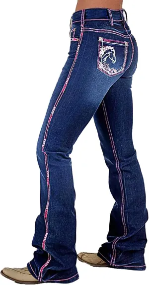 Flamingals Boot Cut Jeans for Women Embroidery Mid Waist Wash Tummy Control Jean Flare Stretchy Jeans Denim Jeans
