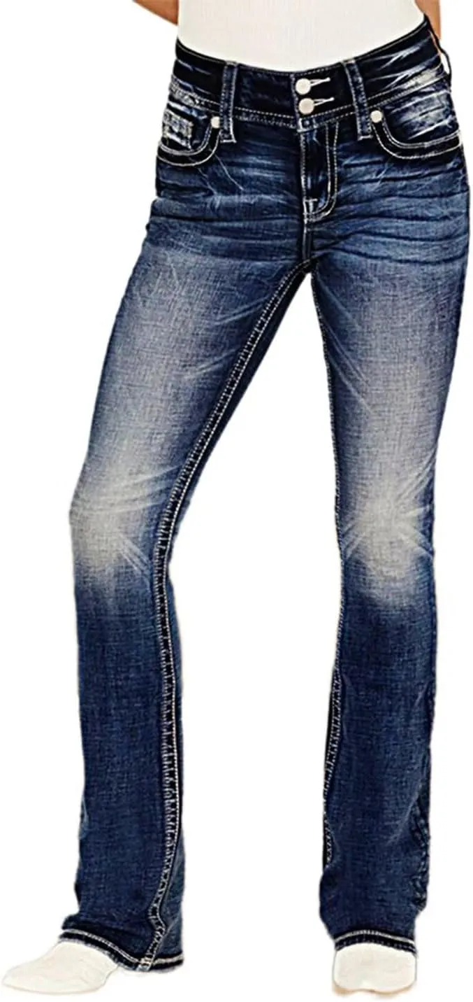Flamingals Butt Lifting Bootcut Jeans Stretchy Casual Fall Winter Trendy Flare Leg Jeans for Women