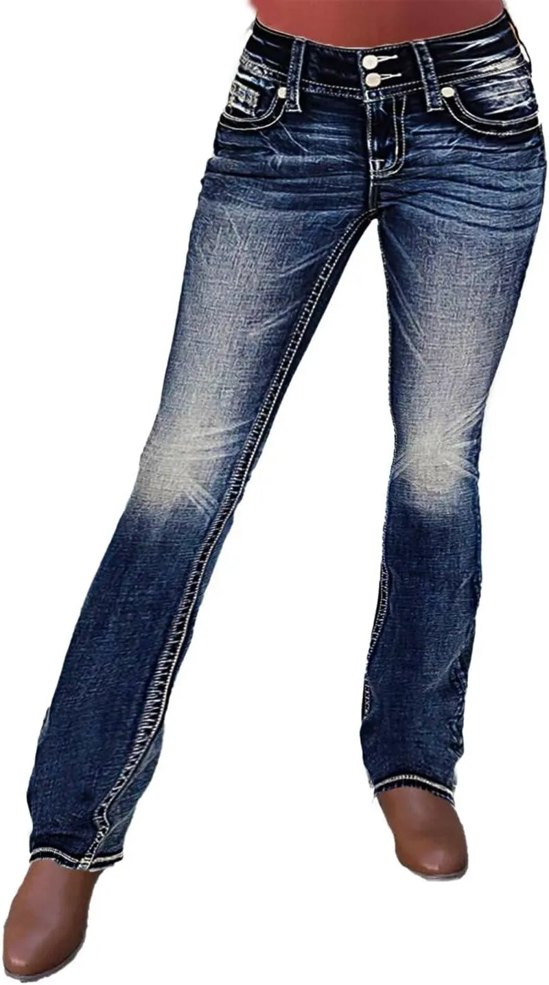 Flamingals Butt Lifting Bootcut Jeans Stretchy Casual Fall Winter Trendy Flare Leg Jeans for Women
