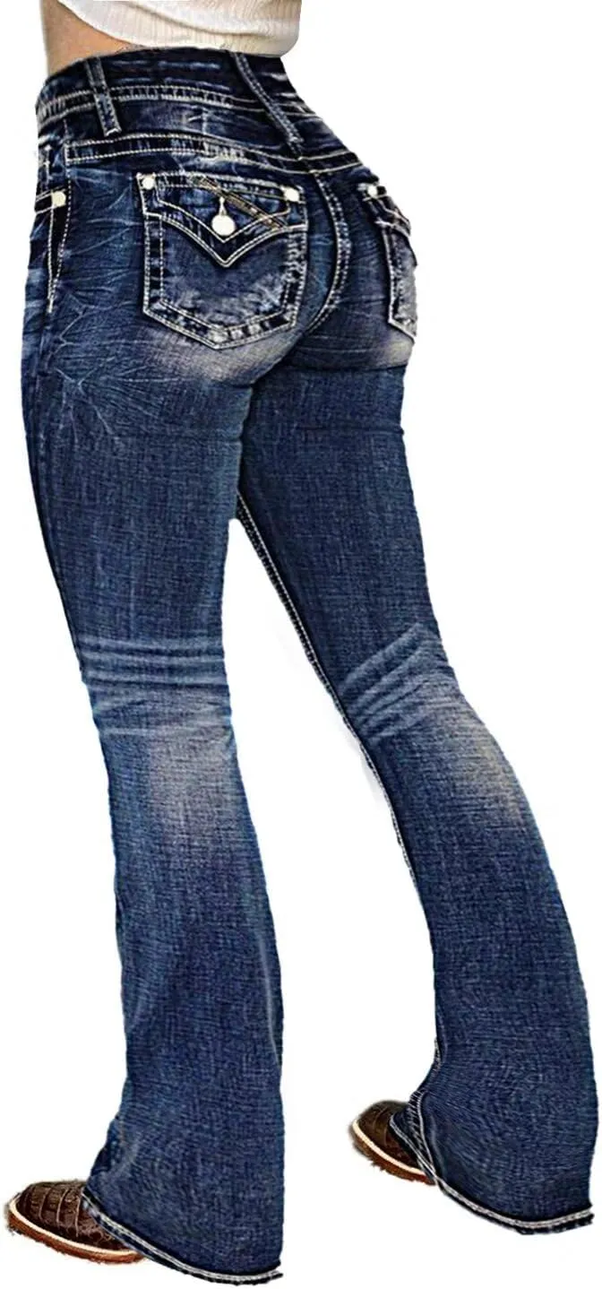 Flamingals Butt Lifting Bootcut Jeans Stretchy Casual Fall Winter Trendy Flare Leg Jeans for Women