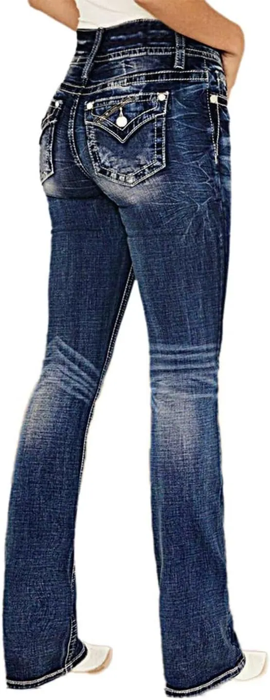 Flamingals Butt Lifting Bootcut Jeans Stretchy Casual Fall Winter Trendy Flare Leg Jeans for Women