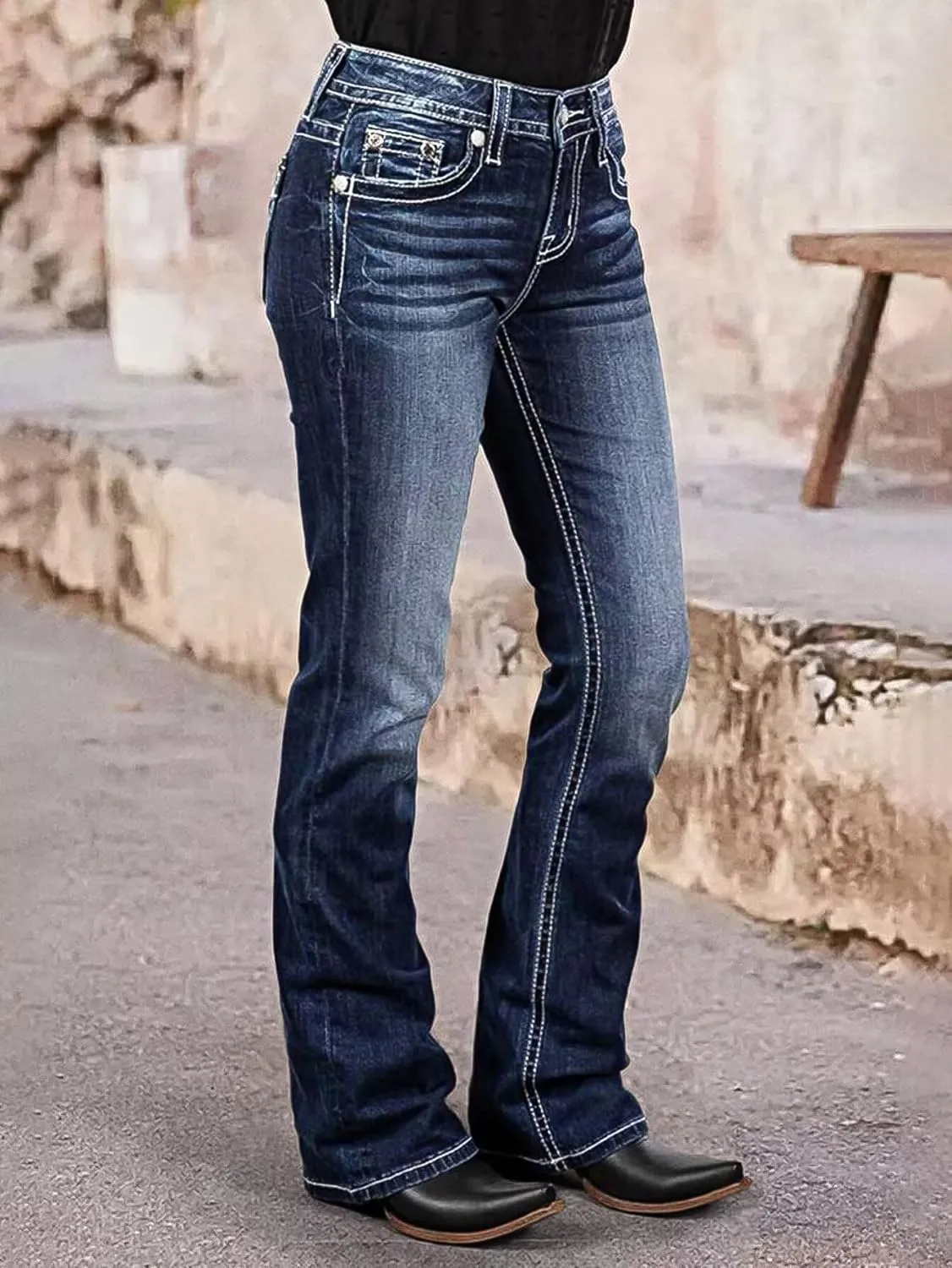 Flamingals Butt Lifting Bootcut Jeans Stretchy Casual Fall Winter Trendy Flare Leg Jeans for Women