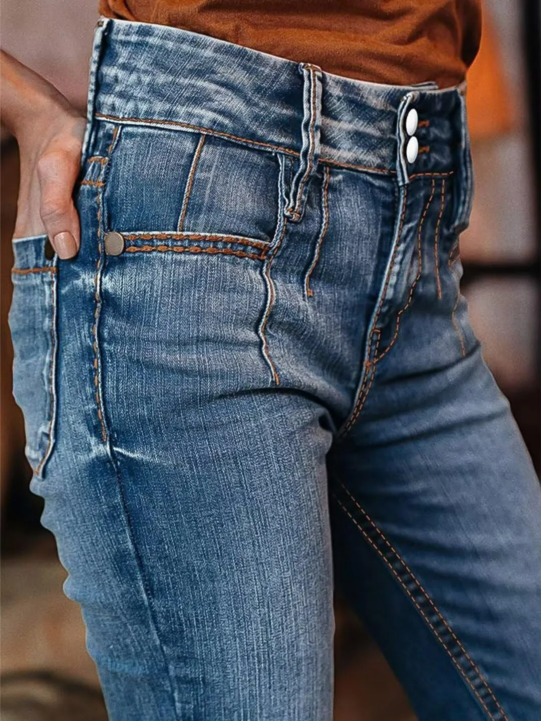 Flamingals Women's Boot Cut Jeans Mid Waist Wash Tummy Control Stretchy Double Button Denim Pants