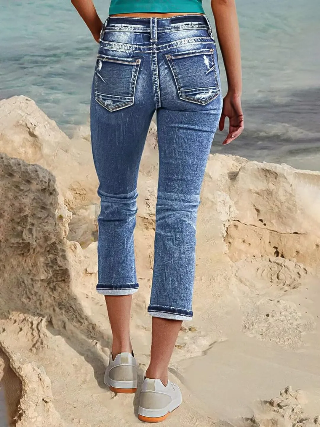 Flamingals Women's Denim Capri Jeans for Women Mid Rise Skinny Capri Pants