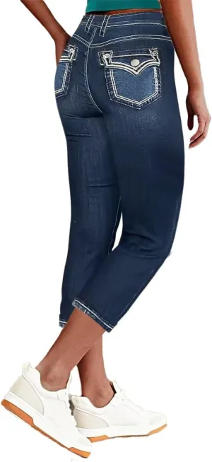 Flamingals Women's Denim Capri Jeans for Women Mid Rise Skinny Capri Pants