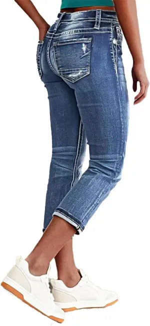 Flamingals Women's Denim Capri Jeans for Women Mid Rise Skinny Capri Pants