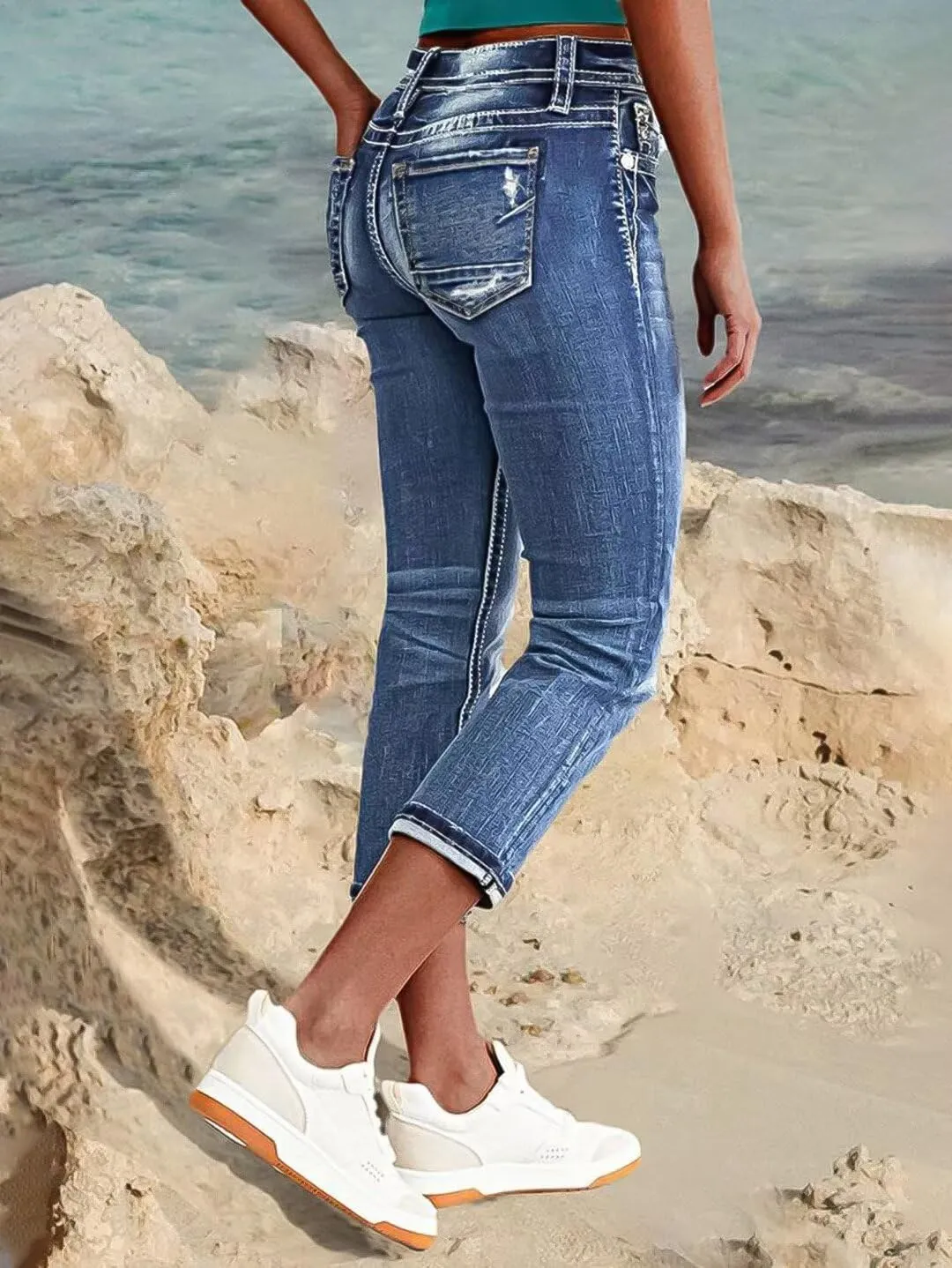 Flamingals Women's Denim Capri Jeans for Women Mid Rise Skinny Capri Pants