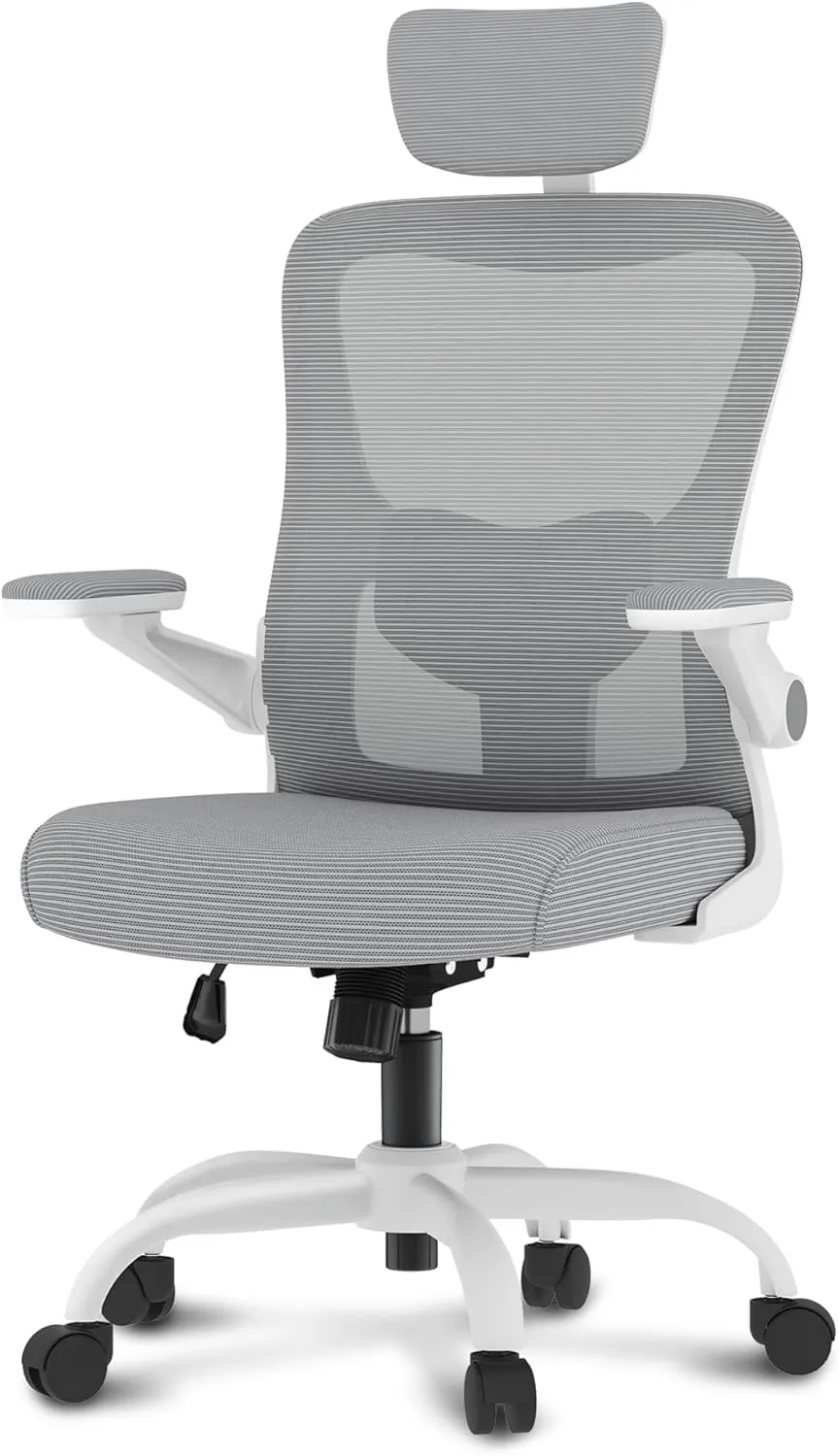 FLEXISPOT Ergonomic Office Chairs Mesh Computer Desk Chair with 4D Flip-up Armrests 2D Lumbar Support Comfy High Back Rolling Task Chair with Swivel Wheels, Grey-1