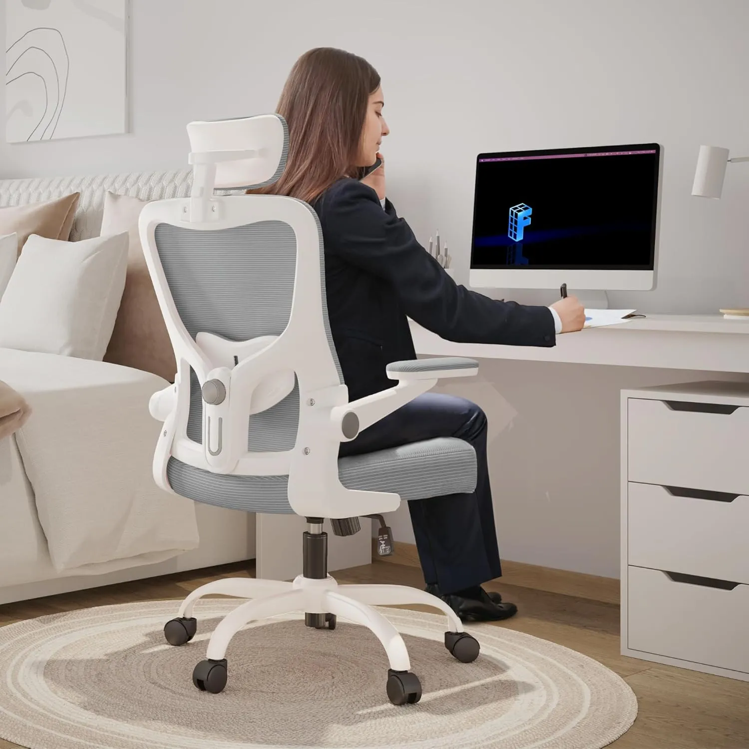 FLEXISPOT Ergonomic Office Chairs Mesh Computer Desk Chair with 4D Flip-up Armrests 2D Lumbar Support Comfy High Back Rolling Task Chair with Swivel Wheels, Grey-1