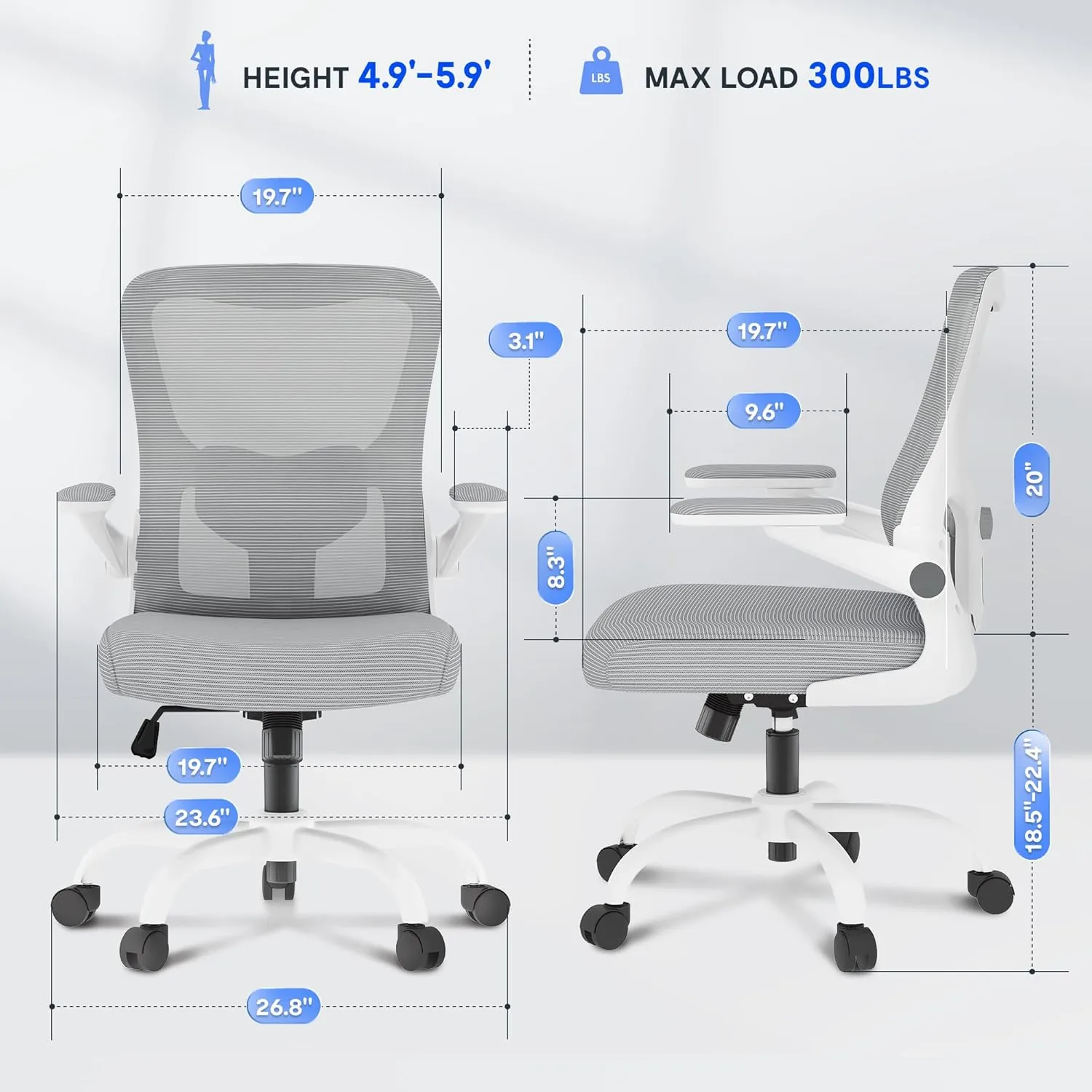 FLEXISPOT Ergonomic Office Chairs Mesh Computer Desk Chair with 4D Flip-up Armrests 2D Lumbar Support Comfy High Back Rolling Task Chair with Swivel Wheels, Grey-1