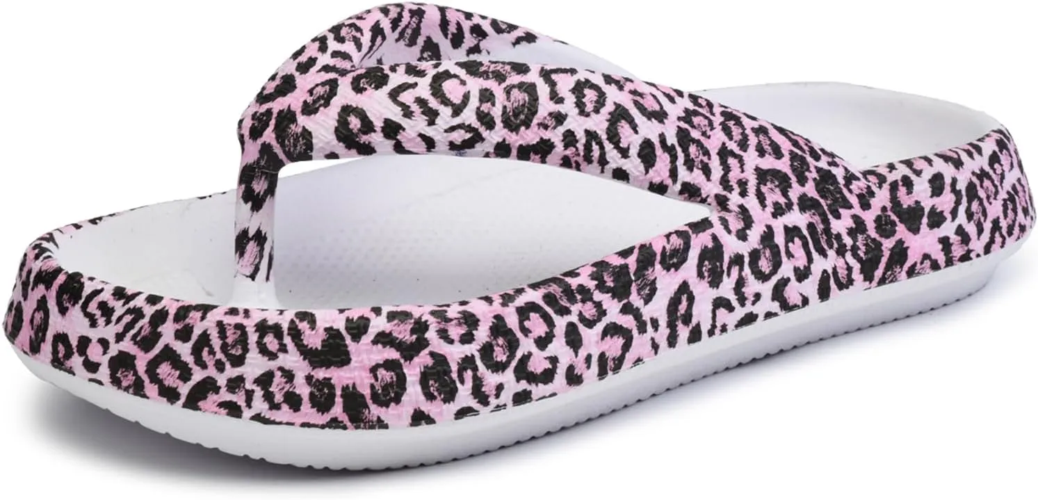 FLIOZY Leopard Print Flip Flops for Women & Men, EVA Soft Cloud Pillow Sandals, Non-Slip Platform Slippers, Cushioned Thong Slides for Indoor & Outdoor, Large Size ，Khaki, Gray, Pink, and Black