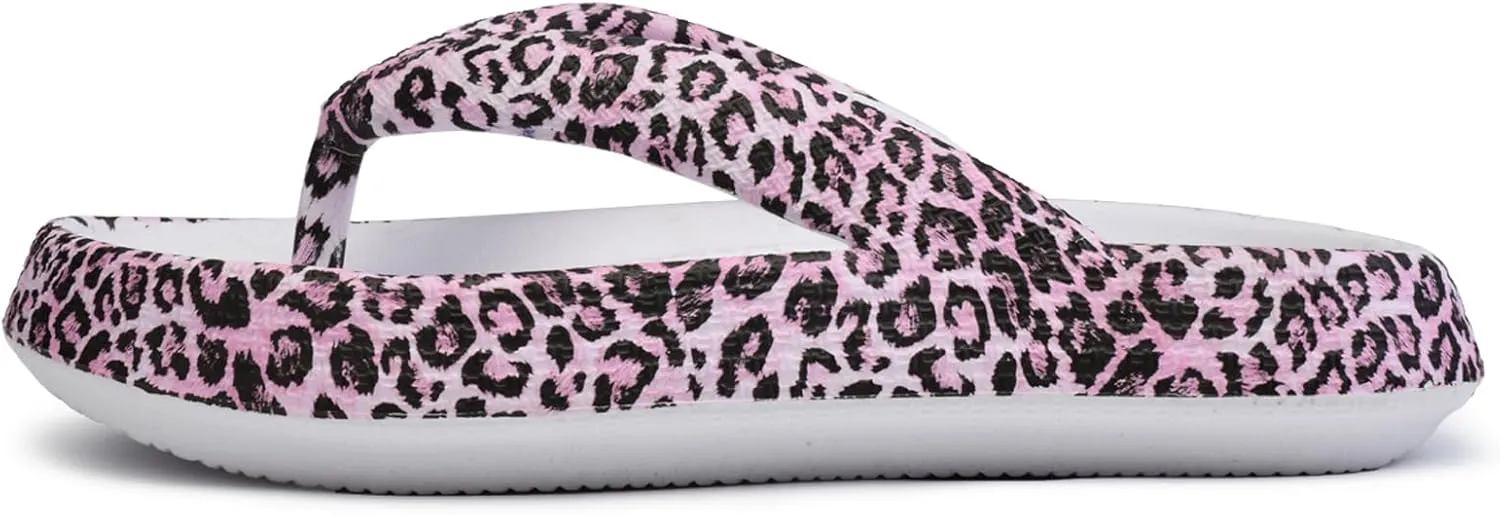 FLIOZY Leopard Print Flip Flops for Women & Men, EVA Soft Cloud Pillow Sandals, Non-Slip Platform Slippers, Cushioned Thong Slides for Indoor & Outdoor, Large Size ，Khaki, Gray, Pink, and Black