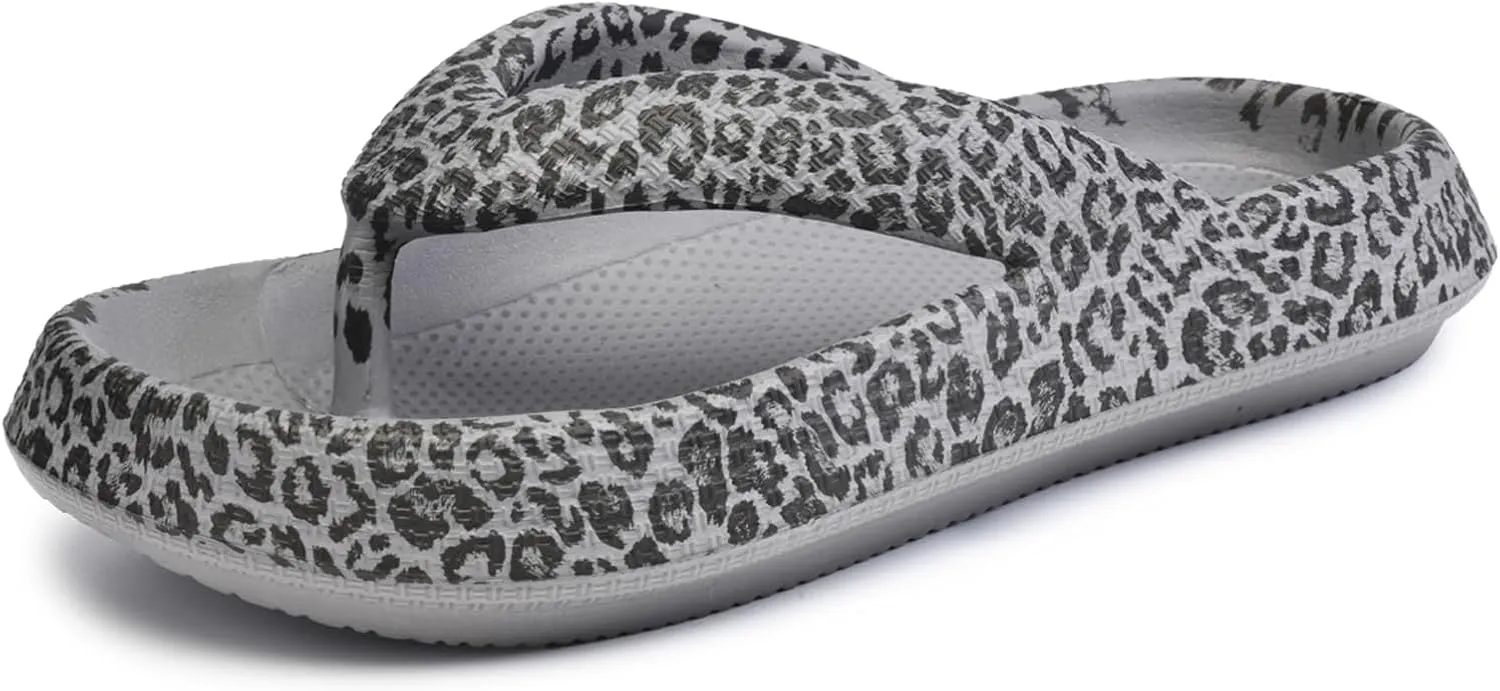 FLIOZY Leopard Print Flip Flops for Women & Men, EVA Soft Cloud Pillow Sandals, Non-Slip Platform Slippers, Cushioned Thong Slides for Indoor & Outdoor, Large Size ，Khaki, Gray, Pink, and Black