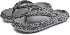FLIOZY Leopard Print Flip Flops for Women & Men, EVA Soft Cloud Pillow Sandals, Non-Slip Platform Slippers, Cushioned Thong Slides for Indoor & Outdoor, Large Size ，Khaki, Gray, Pink, and Black