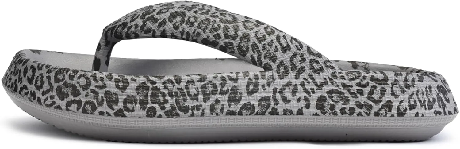 FLIOZY Leopard Print Flip Flops for Women & Men, EVA Soft Cloud Pillow Sandals, Non-Slip Platform Slippers, Cushioned Thong Slides for Indoor & Outdoor, Large Size ，Khaki, Gray, Pink, and Black