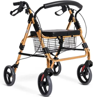Folding Rollator Rollator Walkers Rollators Lightweight Rollator Foldable Mobility Walker with 4 Wheels & Storage Bag Adjustable Walking Aid for Elderly and (Gold) (Color : Gold, Size : 68×61×78Cm)