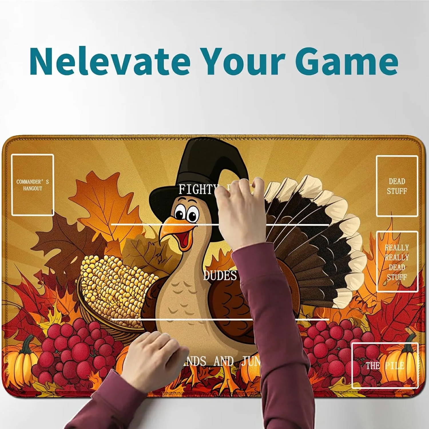 for Pumpkin Duck MTG Card Playmat & Squirrels Playmat Desk Mats 2Pcs Set 24 X 14 Inch, Stitched Playmat for Commander Board TCG RPG CCG, Play Mat for Card Game Playing Accessories - B Zone
