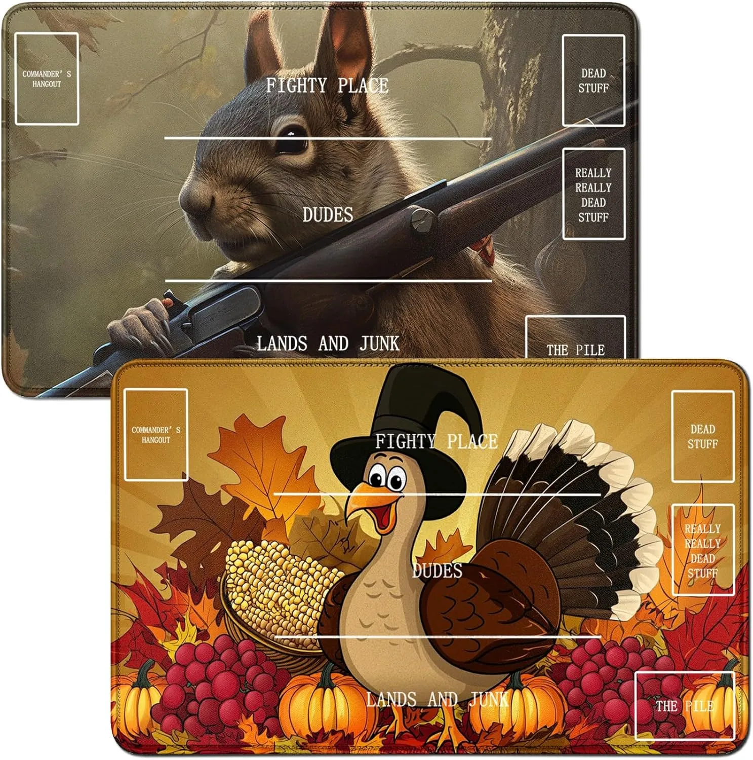 for Pumpkin Duck MTG Card Playmat & Squirrels Playmat Desk Mats 2Pcs Set 24 X 14 Inch, Stitched Playmat for Commander Board TCG RPG CCG, Play Mat for Card Game Playing Accessories - B Zone