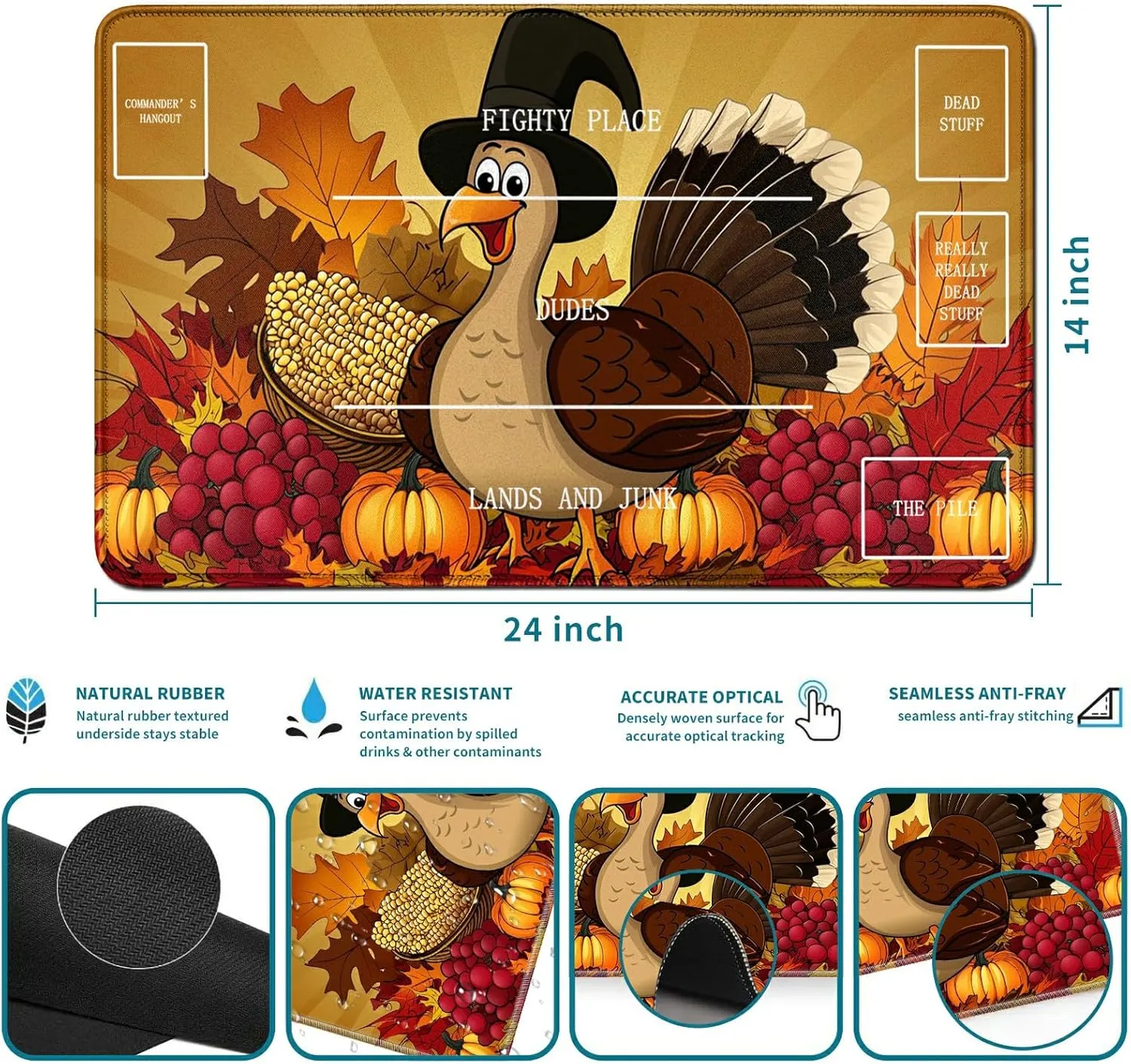 for Pumpkin Duck MTG Card Playmat & Squirrels Playmat Desk Mats 2Pcs Set 24 X 14 Inch, Stitched Playmat for Commander Board TCG RPG CCG, Play Mat for Card Game Playing Accessories - B Zone