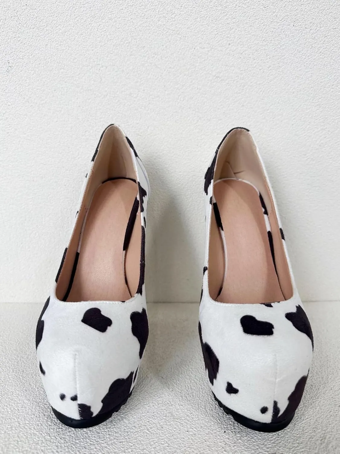 Frankie Hsu Ladies Stiletto Platform High Heeled Pumps, Cow Print Suede Dating Party Style, Big Large Size US5-19 Shoes for Women Men