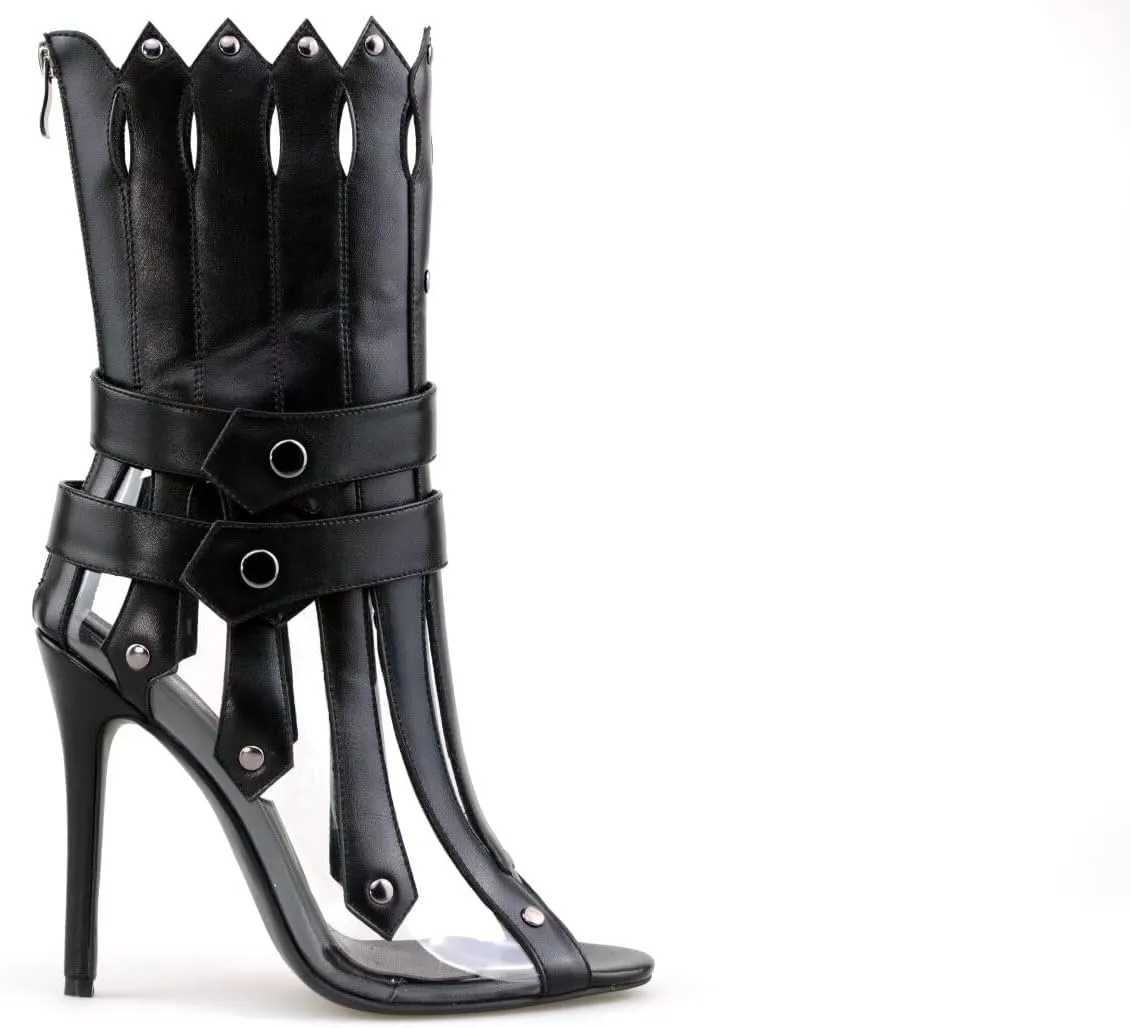 Frankie Hsu Women's Large Size Transparent Clear PVC Gladiator Ankle Boots Peep Toe High Heeled Sandals