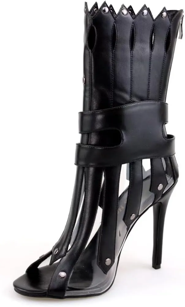 Frankie Hsu Women's Large Size Transparent Clear PVC Gladiator Ankle Boots Peep Toe High Heeled Sandals