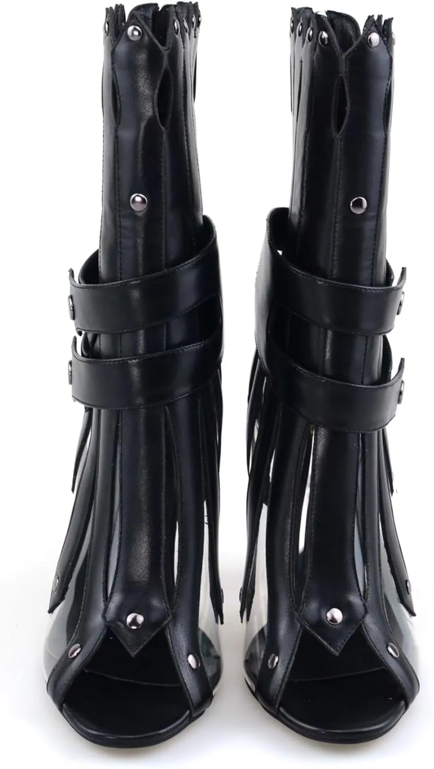 Frankie Hsu Women's Large Size Transparent Clear PVC Gladiator Ankle Boots Peep Toe High Heeled Sandals
