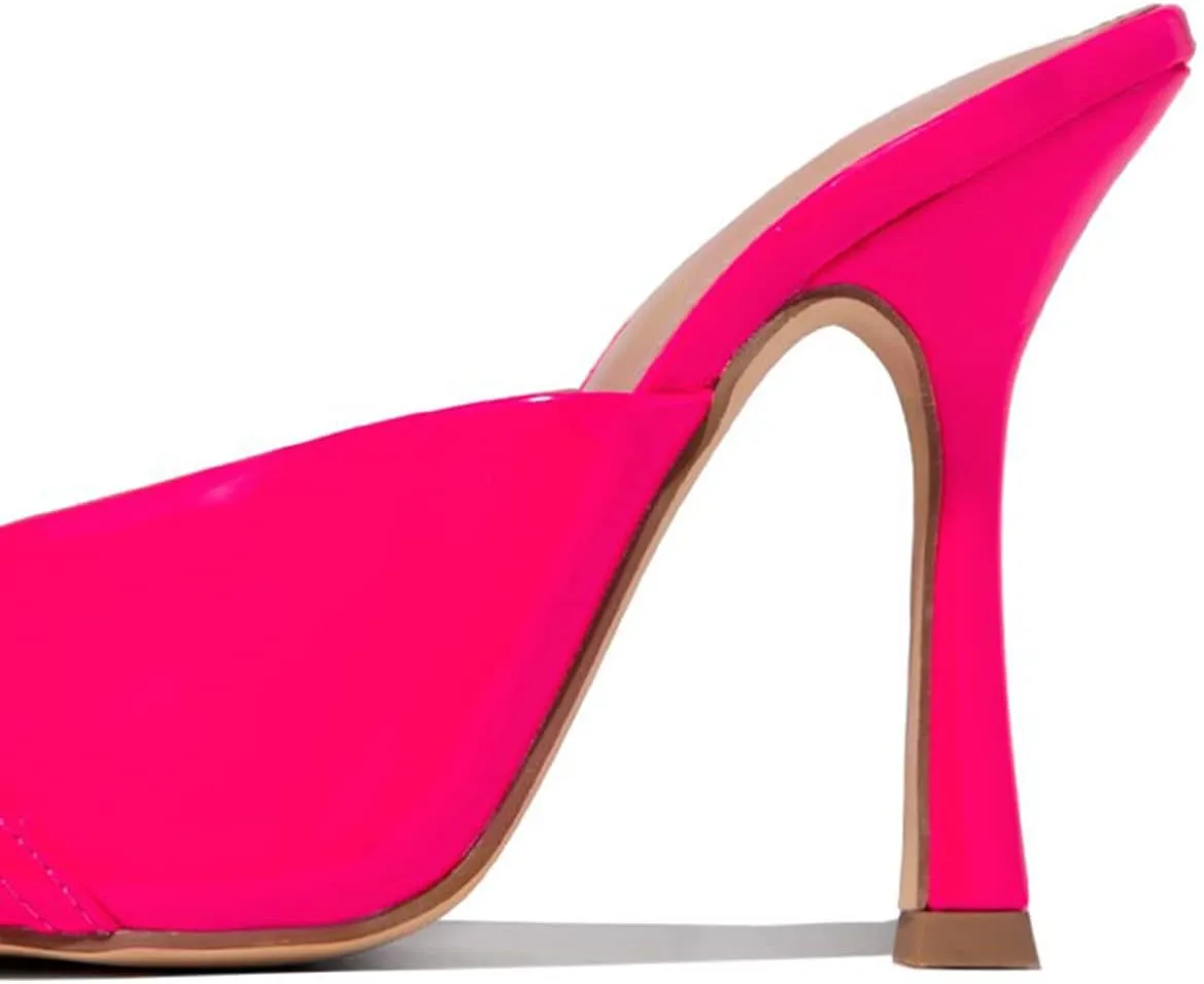 FSJ Women Pointed Toe Chain Stiletto Heels Slide Mules Dress Patent Leather Slip On Loafer Party Heeled Sandals Shoes Size 4-15 US