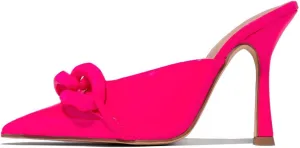 FSJ Women Pointed Toe Chain Stiletto Heels Slide Mules Dress Patent Leather Slip On Loafer Party Heeled Sandals Shoes Size 4-15 US