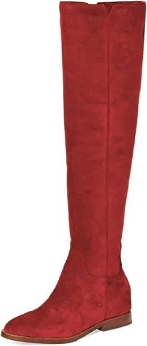 FYS Women's Fashion Round Toe Flat Low Heel Knee High Boots V-cut Side Zipper Long Boots Fall Winter Dress Shoes Size 4-16 US