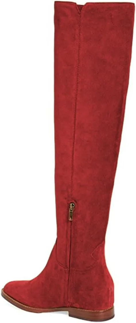 FYS Women's Fashion Round Toe Flat Low Heel Knee High Boots V-cut Side Zipper Long Boots Fall Winter Dress Shoes Size 4-16 US