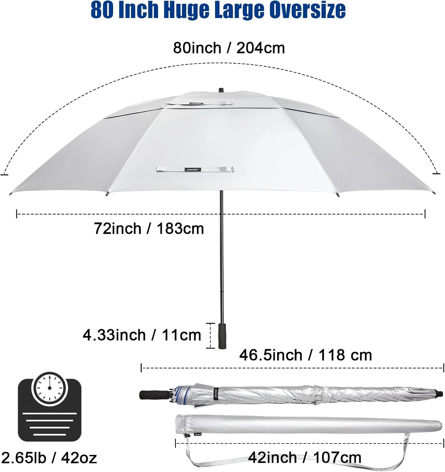 G4Free 80 Inch Huge Large Oversize Golf Umbrella Double Canopy Vented Windproof Stick Umbrellas, 6.6 Ft Heavy Duty for Outdoor Doorman Family