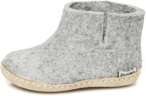 GLERUPS Kids Indoor Boot, Wool Slippers with Leather Sole, Grey