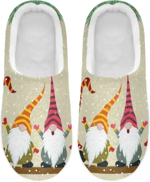 Gnome Snow Christmas House Slippers for Women Girls Winter Fuzzy Memory Foam Cozy Shoes for Men Slippers Indoor Outdoor Bedroom