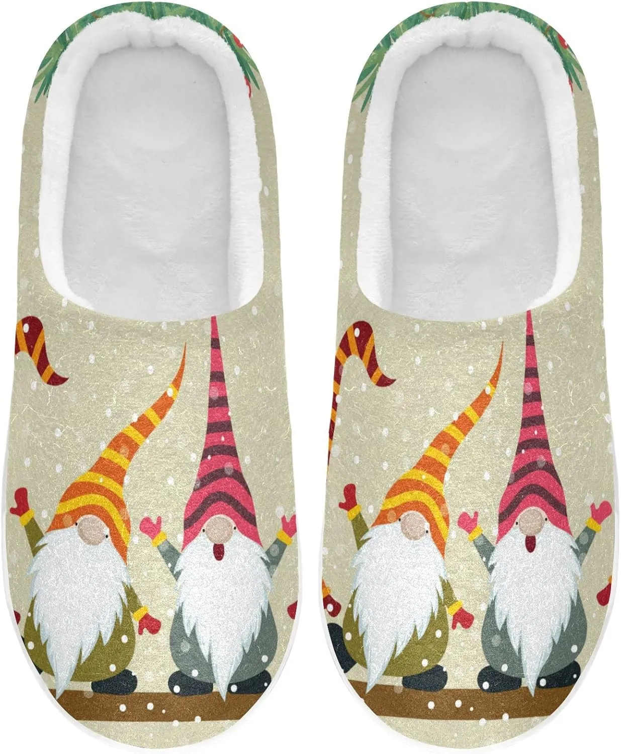 Gnome Snow Christmas House Slippers for Women Girls Winter Fuzzy Memory Foam Cozy Shoes for Men Slippers Indoor Outdoor Bedroom