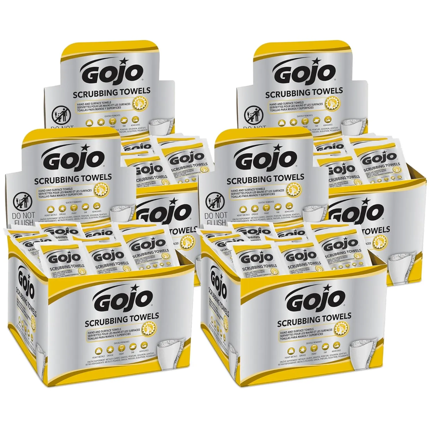 GOJO Scrubbing Towels, Citrus Scent, 80 Count Individually Wrapped Extra-Large Textured Wet Towels in a Counter Display Box (Case Includes 4 Display Boxes) – 6380-04