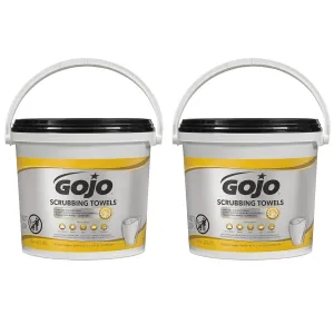 GOJO Scrubbing Towels, Fresh Citrus Scent, 170 Count Extra Large Dual Textured Wet Towels Bucket (Pack of 2) – 6398-02