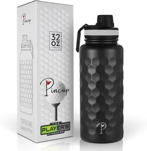 Golf Ball Water Bottle, Golf Ball Dimple Textured Thermos, Insulated Water Bottle for Golfers, Black 32oz Stainless Steel Flask with Spout Lid, Golf Gifts for Men & Women