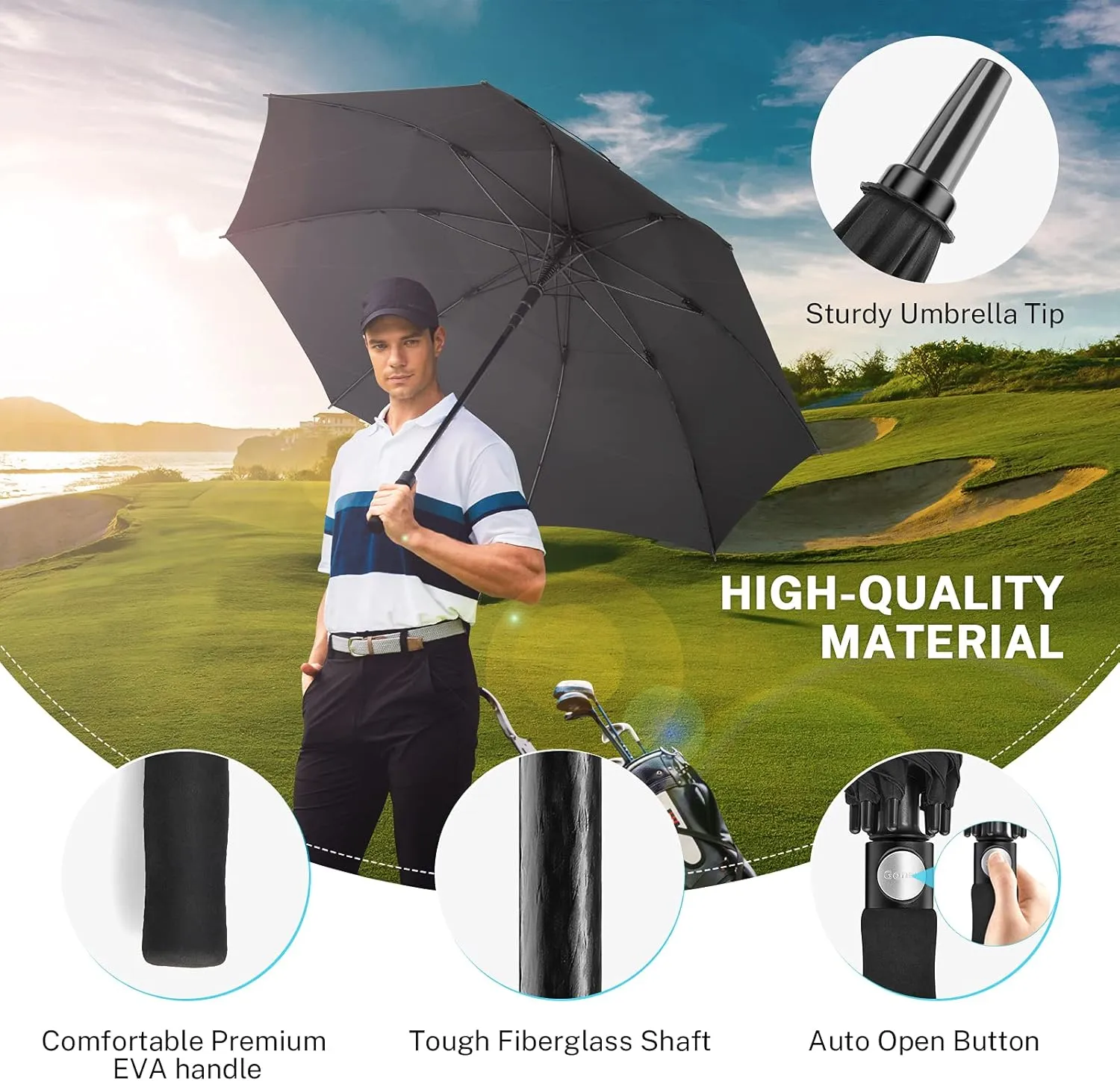 Gonex 54/62/68/72/80 Inch Extra Large Golf Umbrella, Automatic Open Travel Rain Umbrella with Windproof Water Resistant Double Canopy, Oversize Vented Umbrellas for 2-3 Men and UV Protection, Multiple Colors