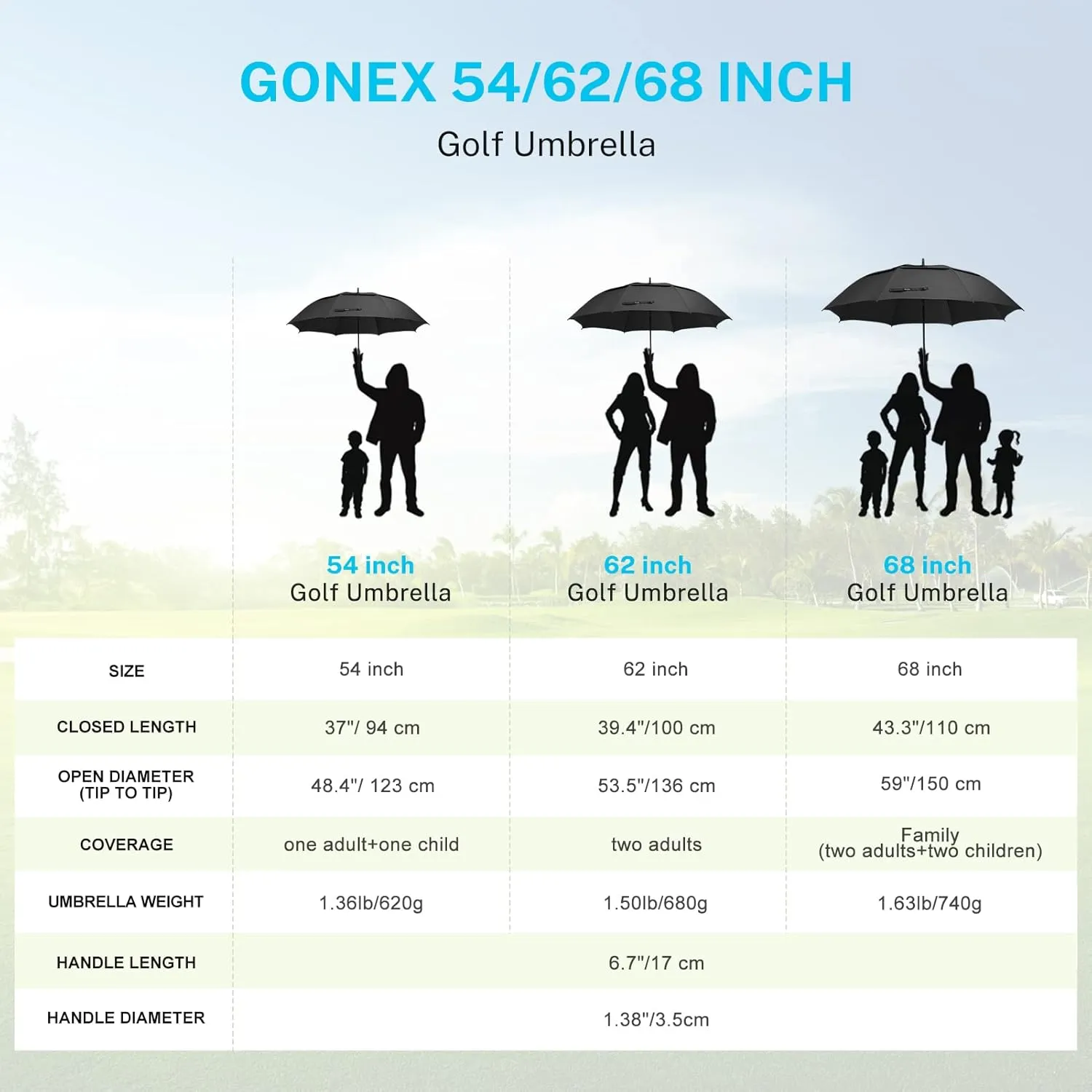 Gonex 54/62/68/72/80 Inch Extra Large Golf Umbrella, Automatic Open Travel Rain Umbrella with Windproof Water Resistant Double Canopy, Oversize Vented Umbrellas for 2-3 Men and UV Protection, Multiple Colors