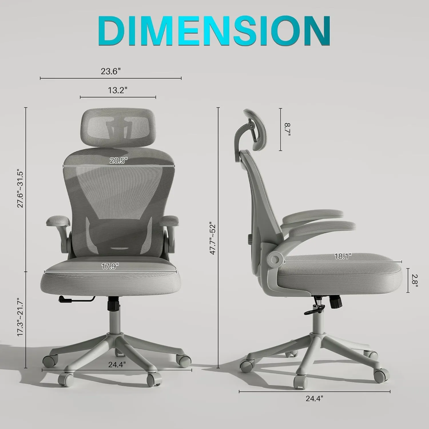 Grey Ergonomic Office Chair M903, High Back Comfy Mesh Desk Chair with Wheels, Adjustable Lumbar Support, Headrest